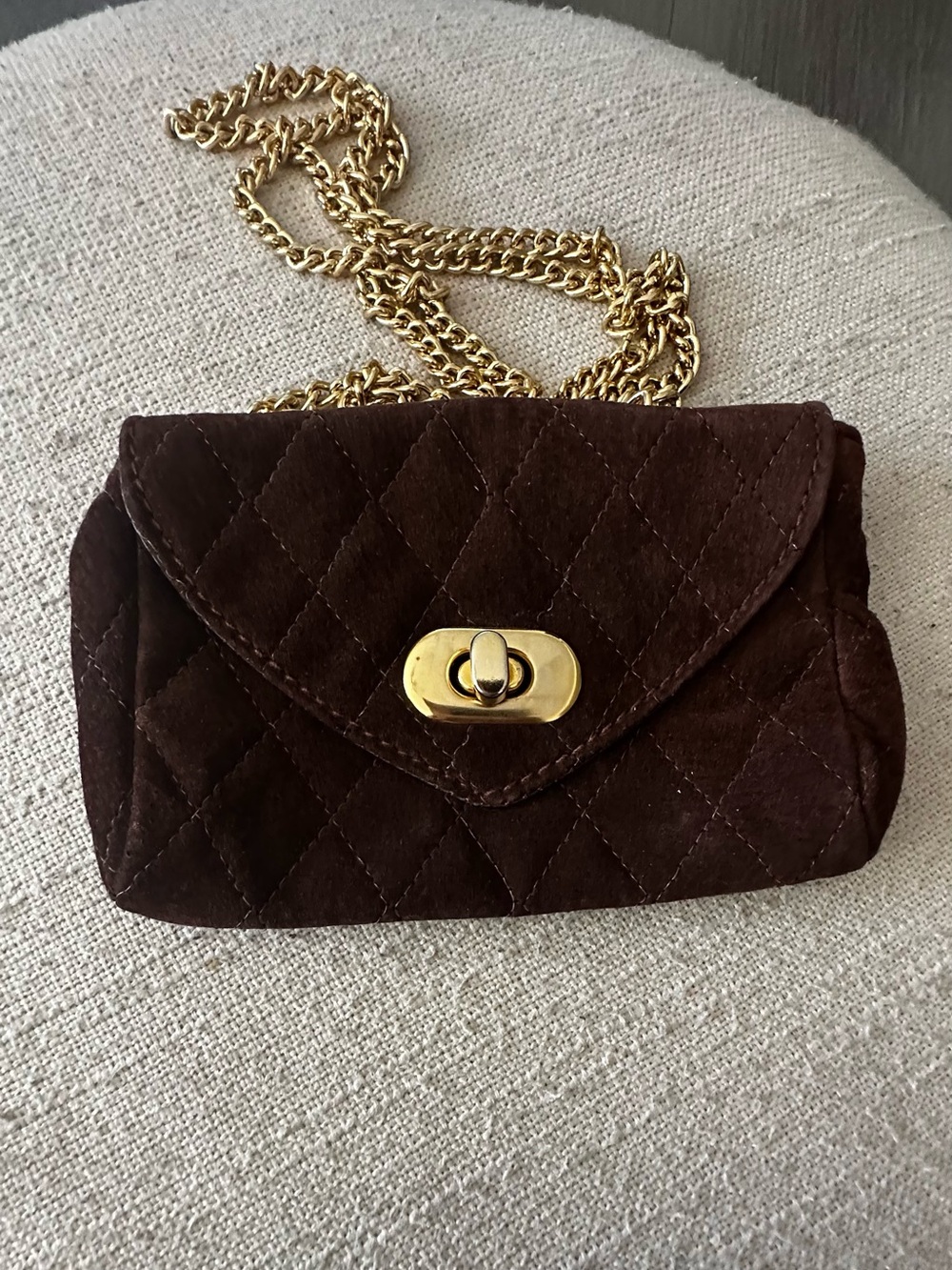 Nordstrom Brown Quilted Suede Mini Crossbody with Gold Chain